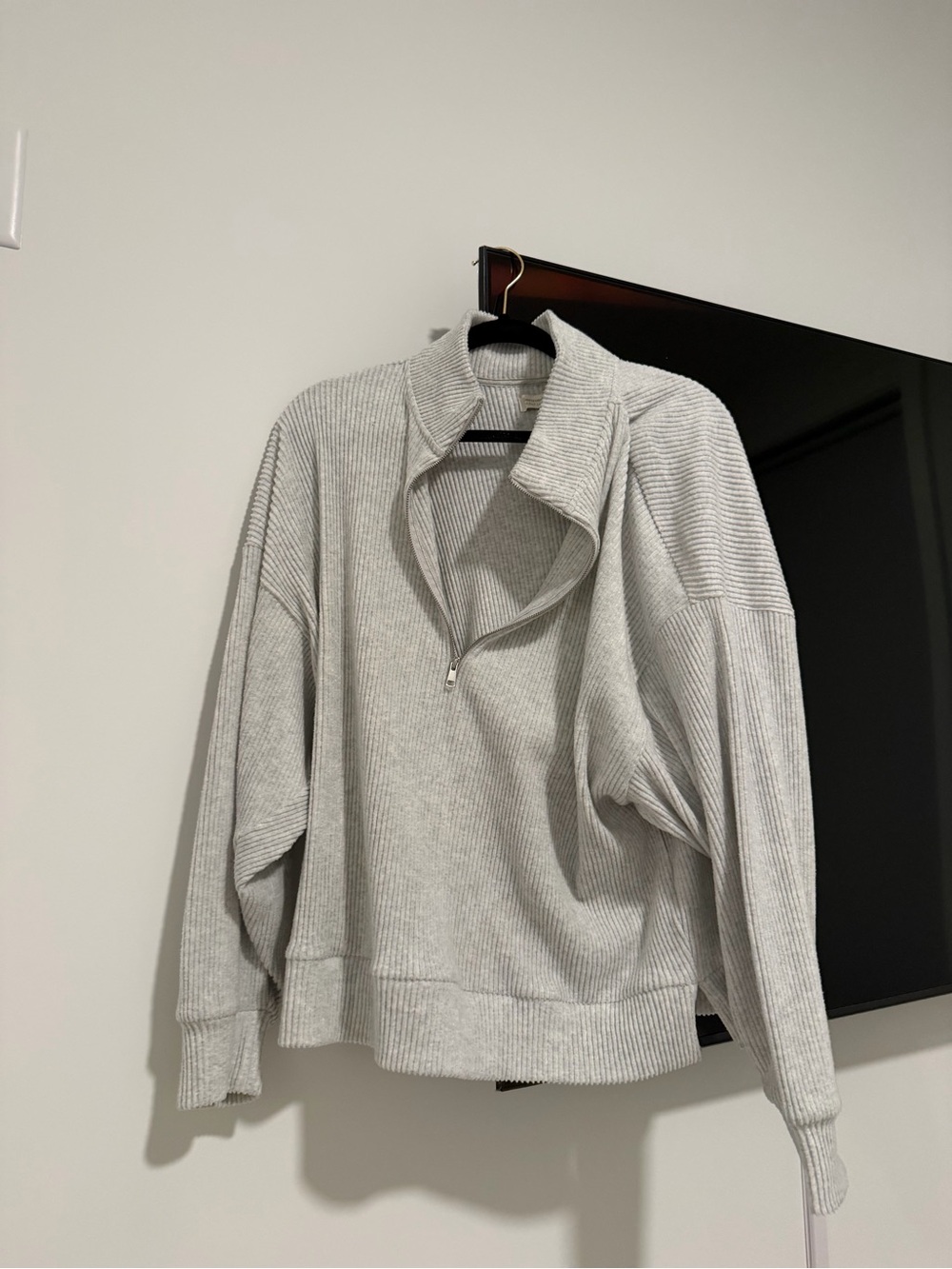 Abercrombie & Fitch Light Gray Ribbed Half-Zip Sweater